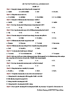 Đề thi thử THPT Quốc gia môn Hóa học năm 2019 - Mã đề 217 - Vũ Đình Hoàng